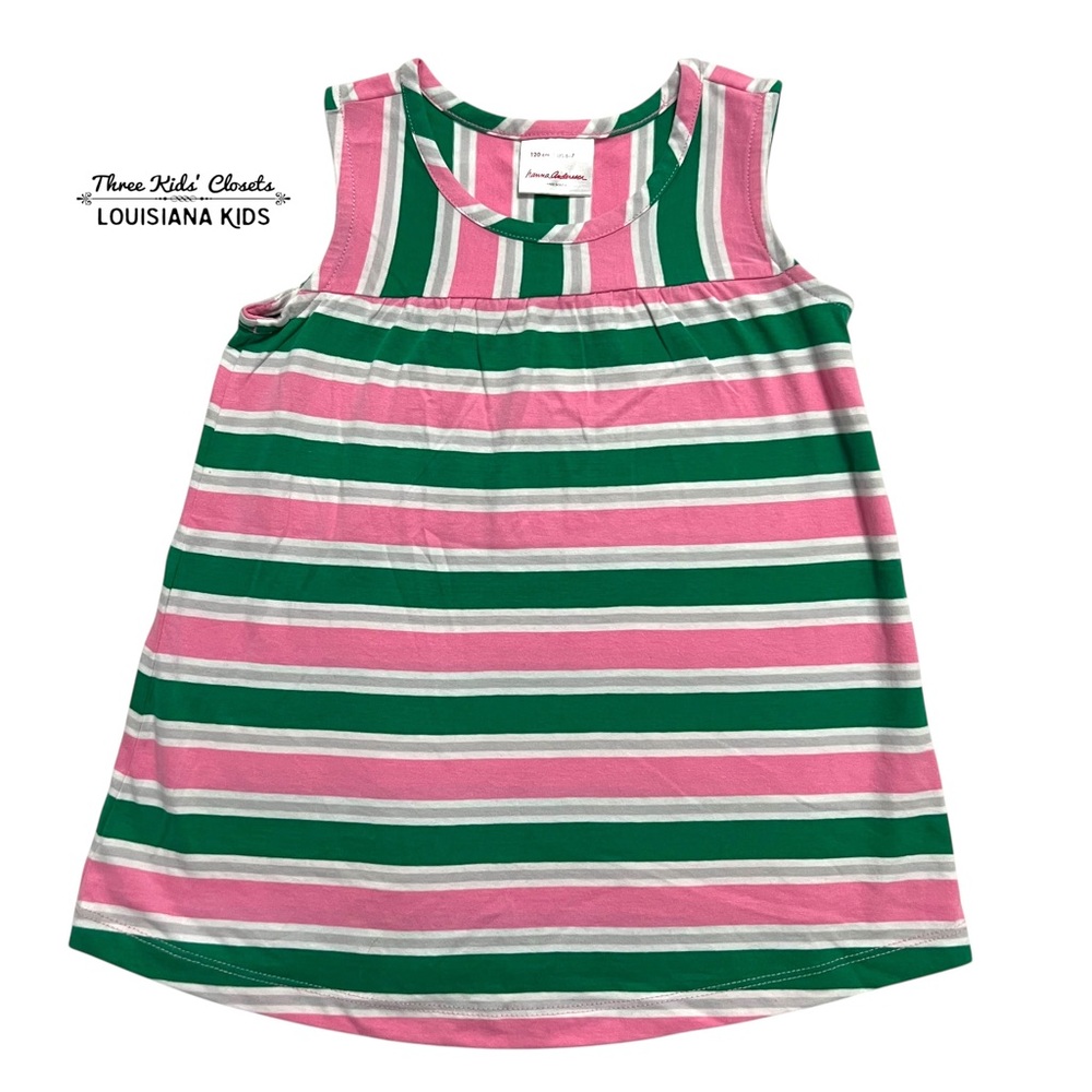 Hanna Andersson Sz 120 (6-7Y)  Pink & Green Striped Tank Top
